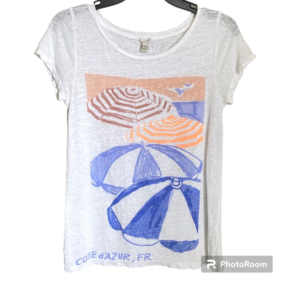 J. Crew white Linen beach umbrella graphic top size S
